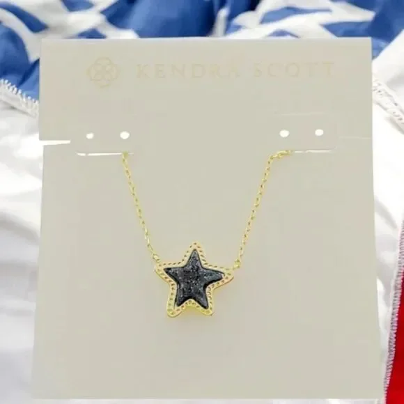 NWOT Kendra Scott Jae Star Blue Drusy Gold Pendant Necklace - Picture 14 of 16
